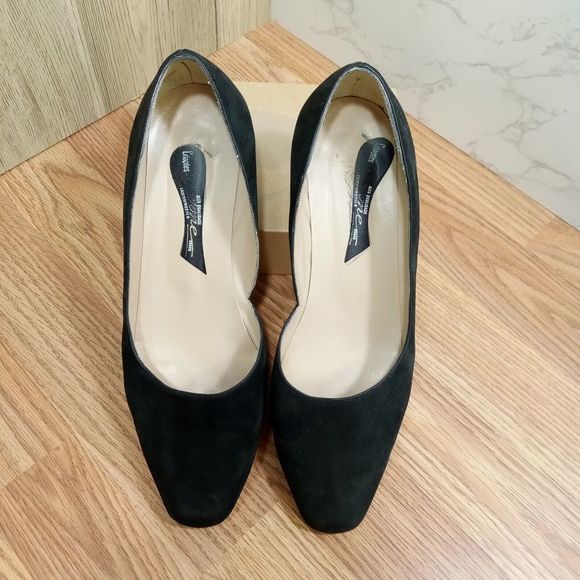 Womens Wedge Pumps EU Sz 40.5 Black Suede 2" Heel Shoes - Picture 10 of 16